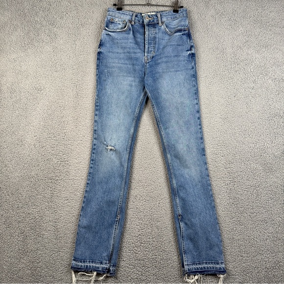 We The Free Jeans Womens 26 Med Wash High Rise Split Hem Full Length 70s Bootcut - Picture 2 of 16